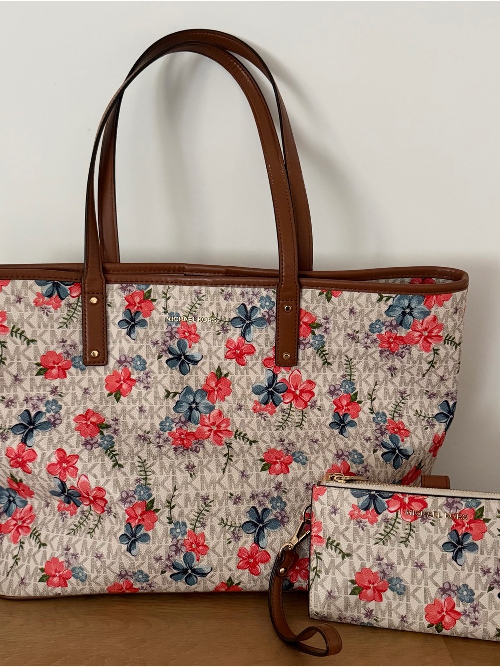 Michael Kors Floral Canvas Tote with Matching Wallet.